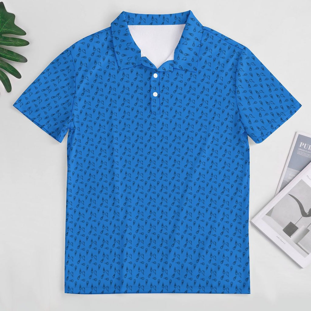 Men's Blue Pickleball Polo Shirts with All-Over printing Design Straight