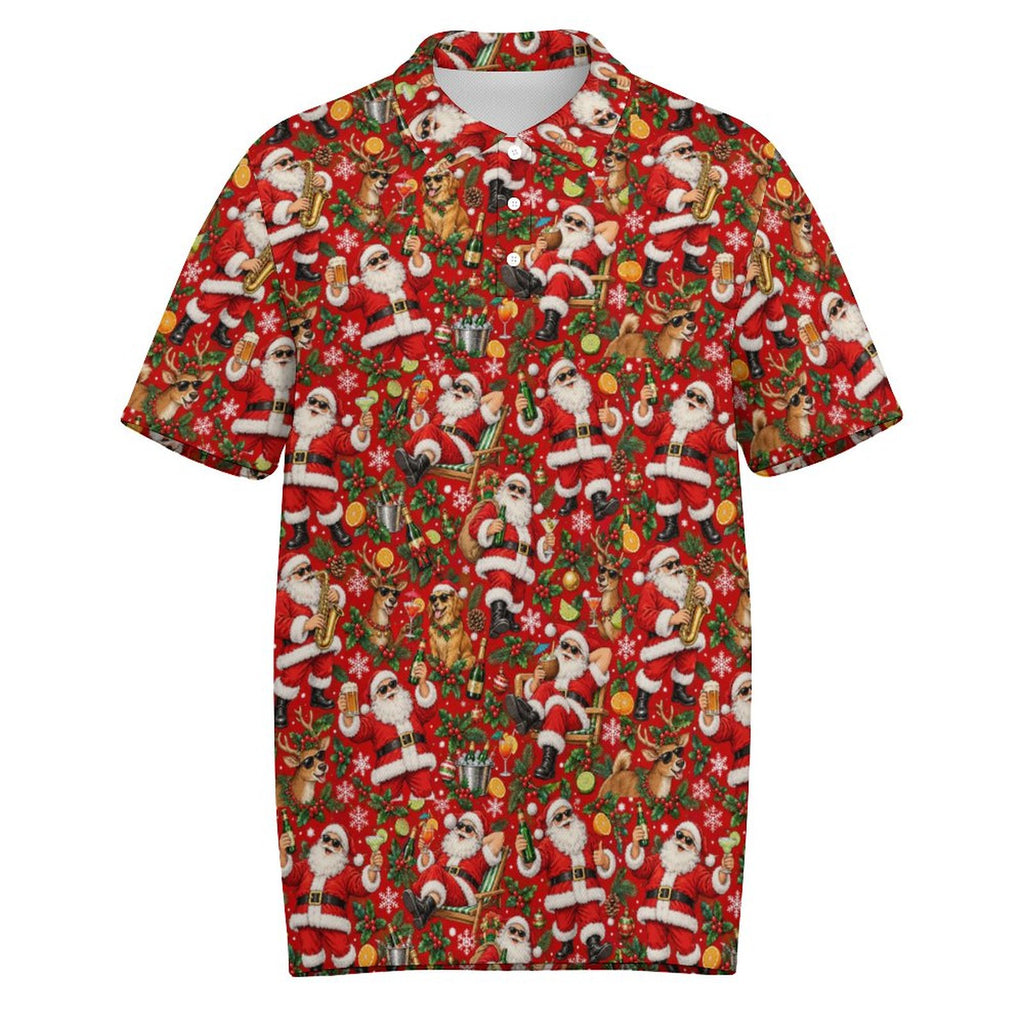 Santa and Golden Retrievers Men's Quick Dry POLO Shirt(All-Over Printing)