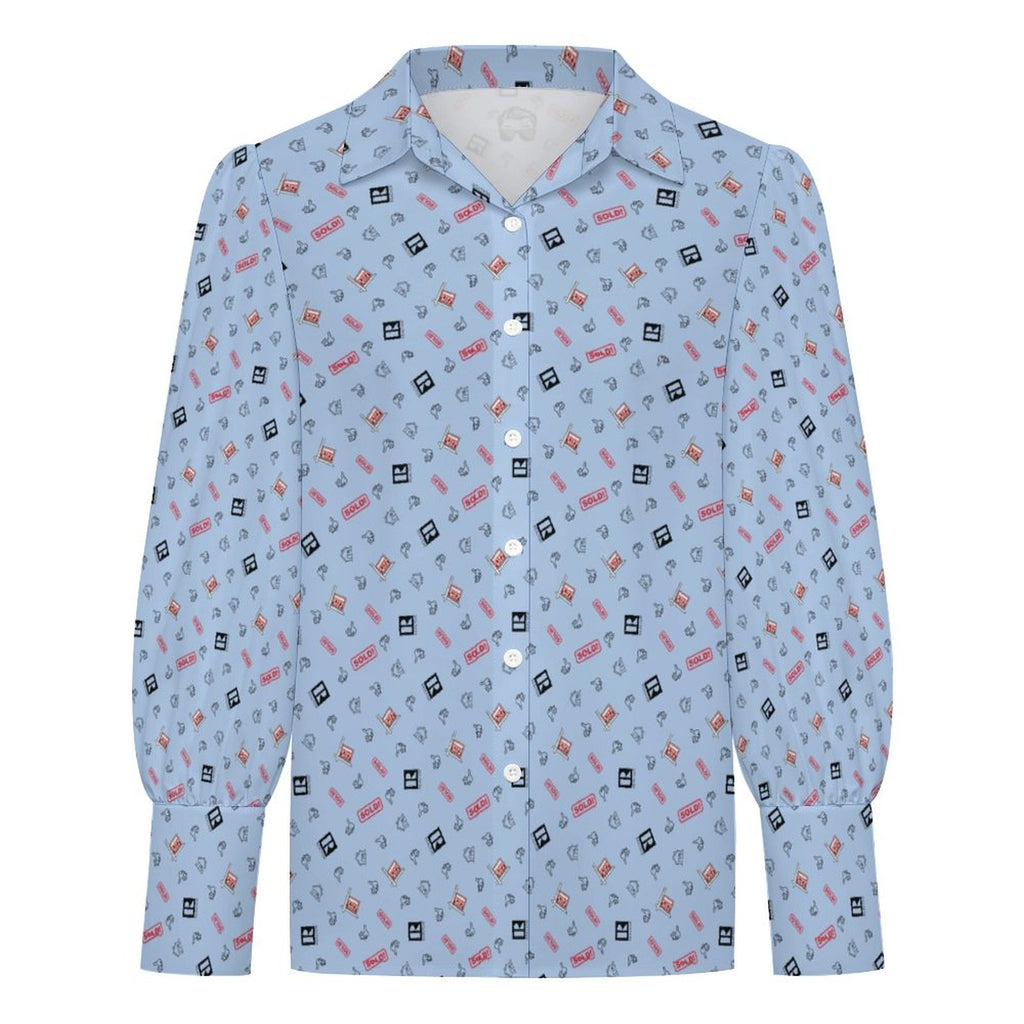Women's REALTOR Satin Lantern Sleeve Realtor  Long Sleeve Blouse(All-Over Printing)