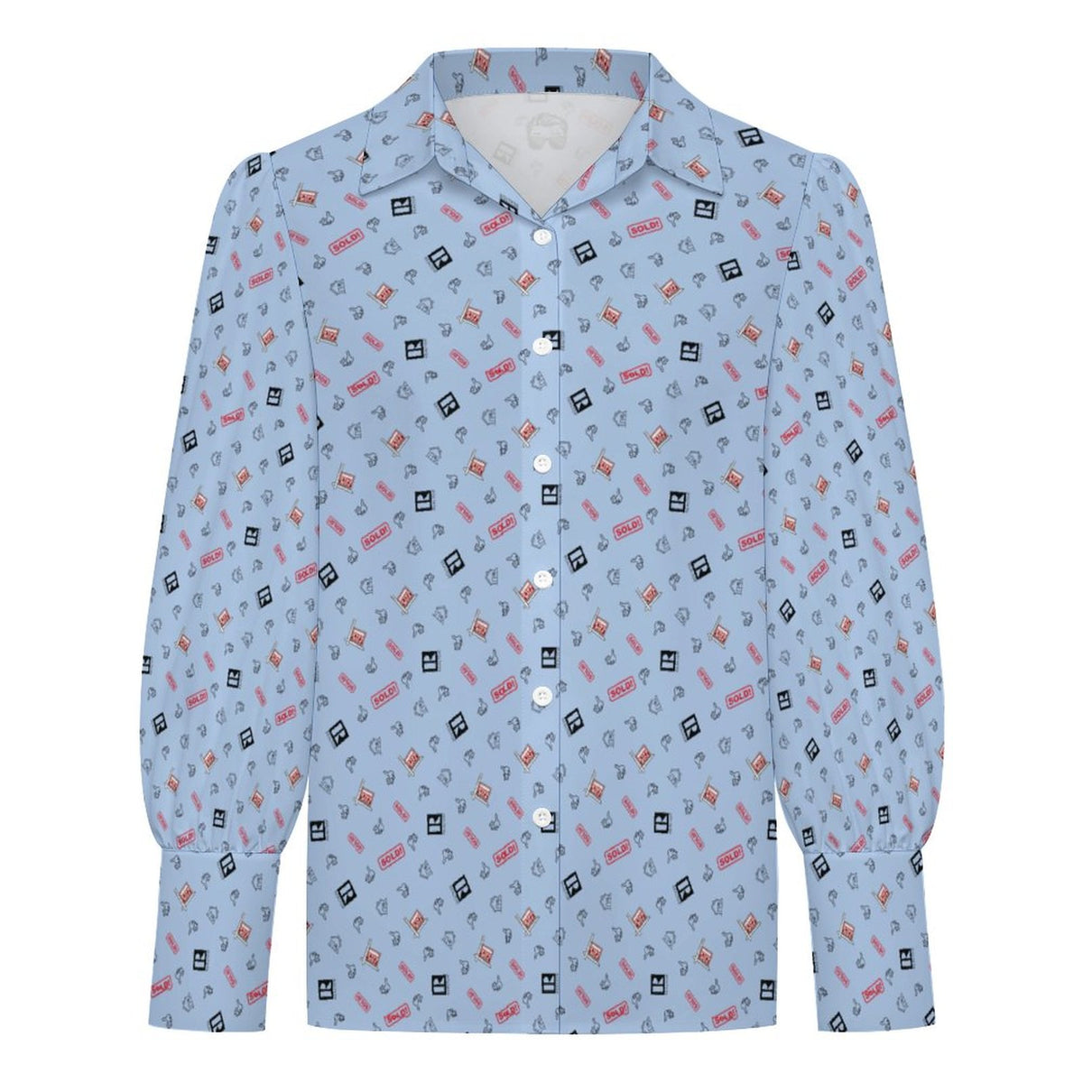 Women's REALTOR Satin Lantern Sleeve Realtor  Long Sleeve Blouse(All-Over Printing)