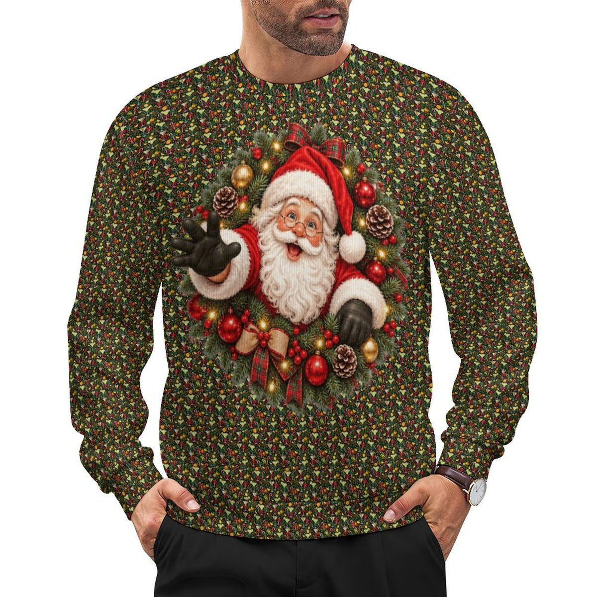 Old St. Nick Ugly Christmas Sweater Oversized Thick Pullover Sweater(All-Over Printing)
