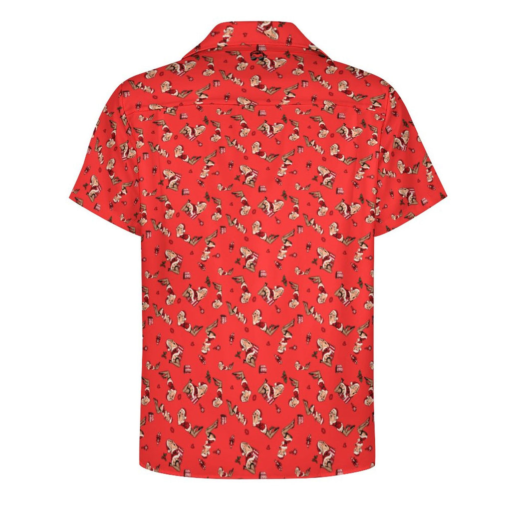 Mrs. Claus Pin Up Christmas Short Sleeve Cuban Collar Shirt(All-Over Printing)