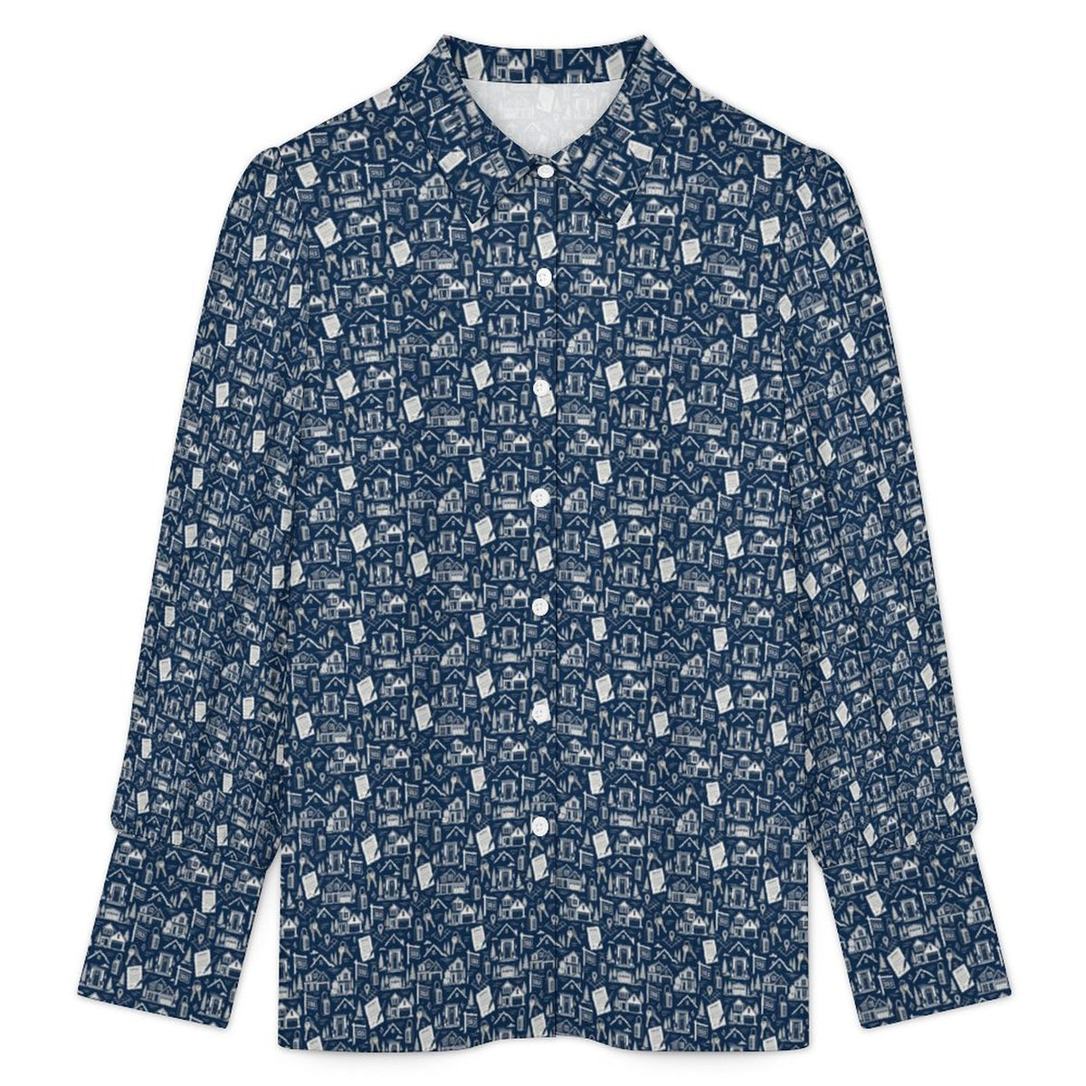 Women's  Realtor Blouse Satin Lantern Sleeve Long Sleeve Blouse(All-Over Printing) Stand out at showings, open houses and closings in this iconic golf polo featuring a bold real estate pattern.
