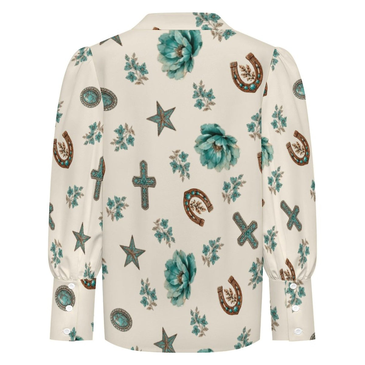 Women's Satin Lantern Sleeve Long Sleeve Blouse(All-Over Printing)