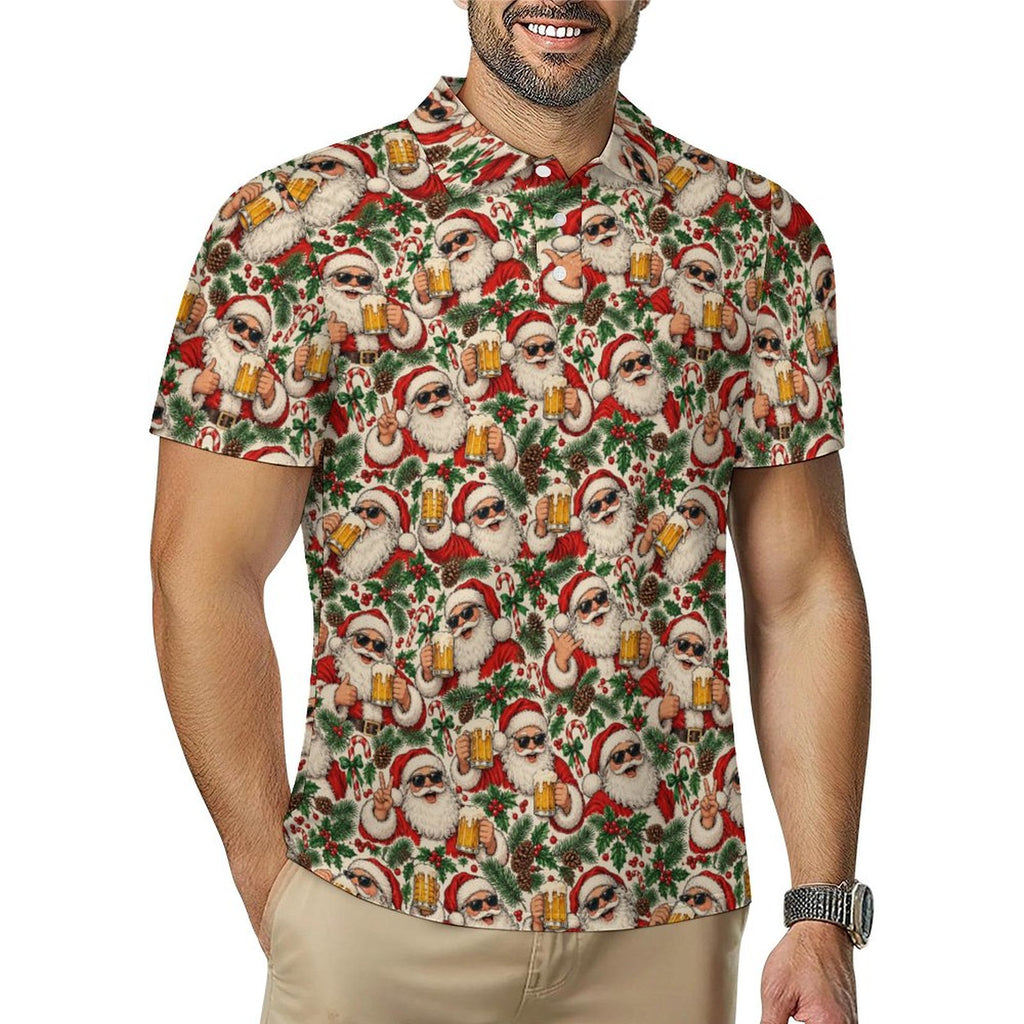Men's Christmas Polo Santa drinking beer Quick Dry POLO Shirt(All-Over Printing)