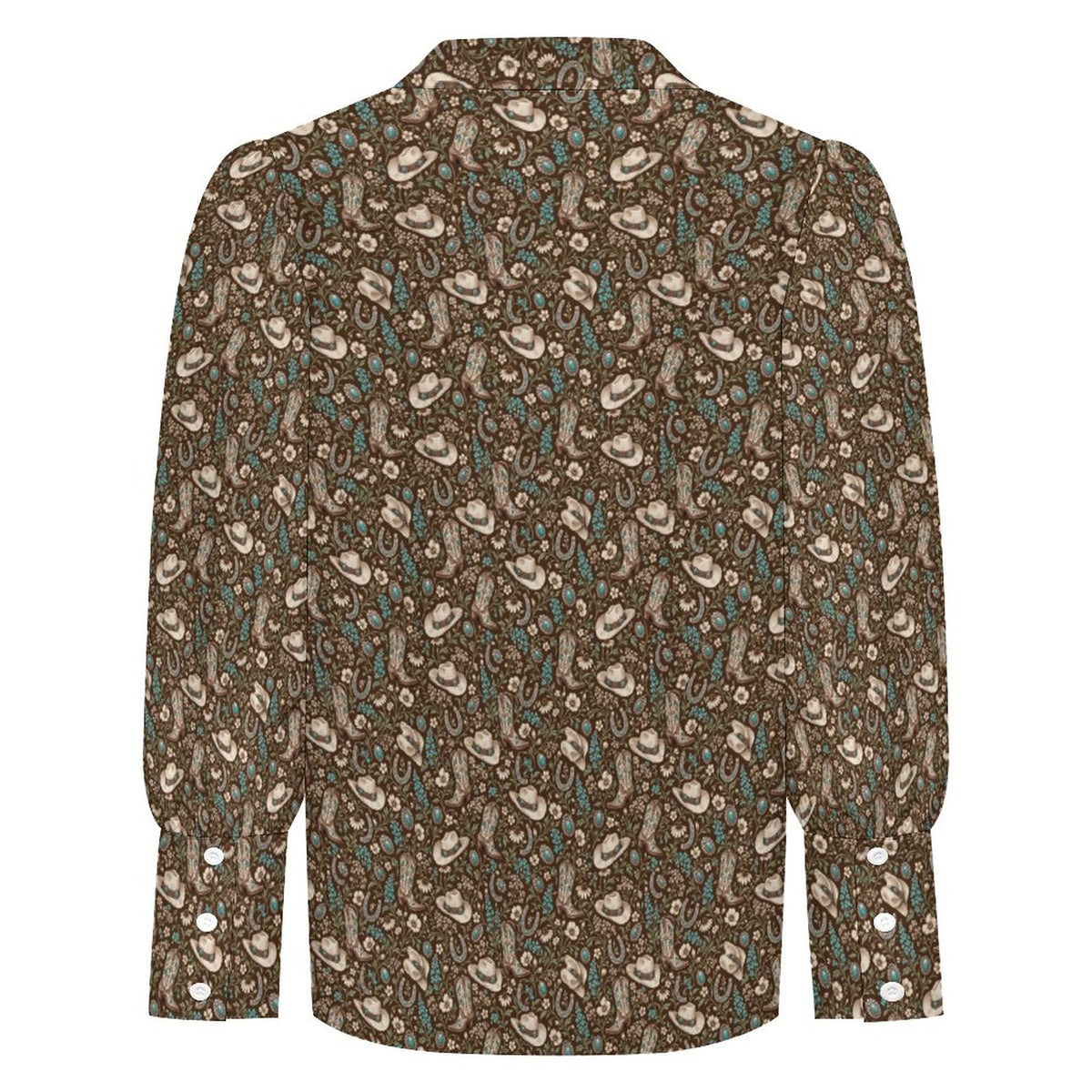 Women's Elegant Western Blouse Satin Lantern Sleeve Long Sleeve Blouse(All-Over Printing)