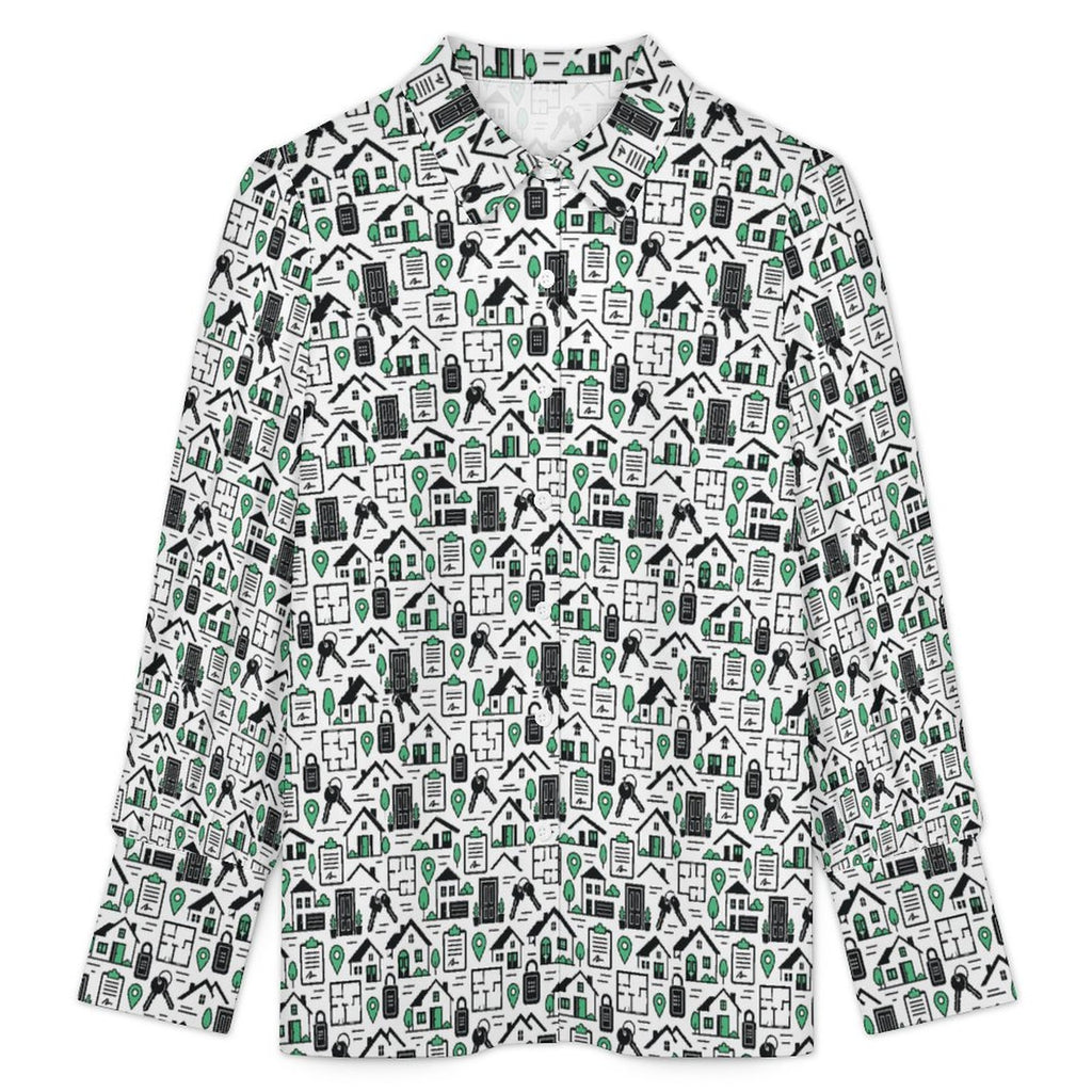 Women's Realtor  Satin Lantern Sleeve Long Sleeve Blouse( Stand out at showings, open houses and closings in this iconic golf polo featuring a bold real estate pattern.
