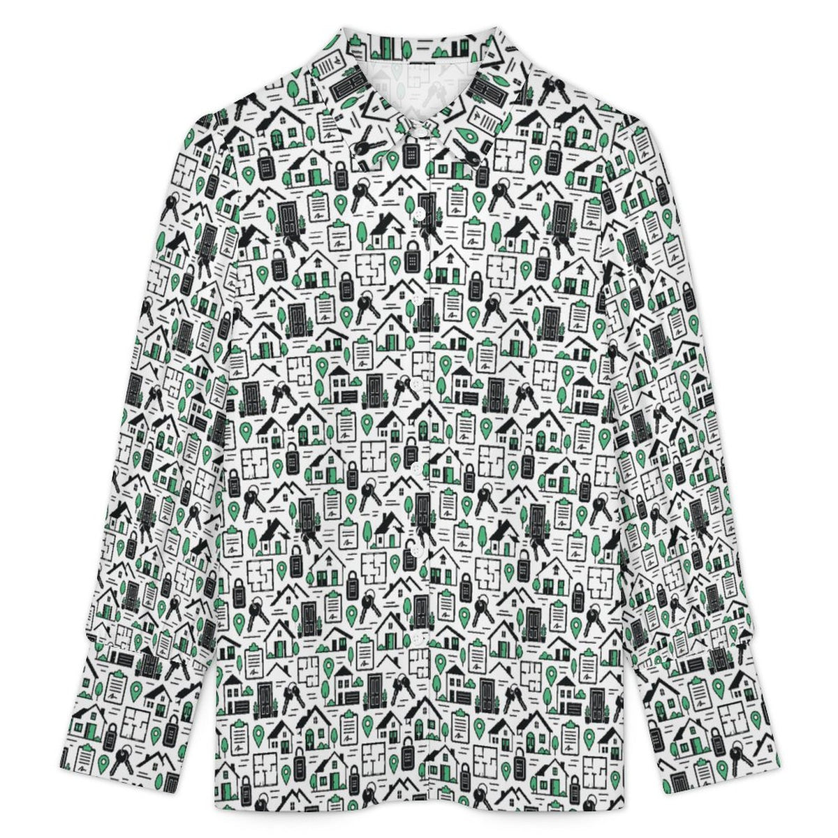 Women's Realtor  Satin Lantern Sleeve Long Sleeve Blouse( Stand out at showings, open houses and closings in this iconic golf polo featuring a bold real estate pattern.