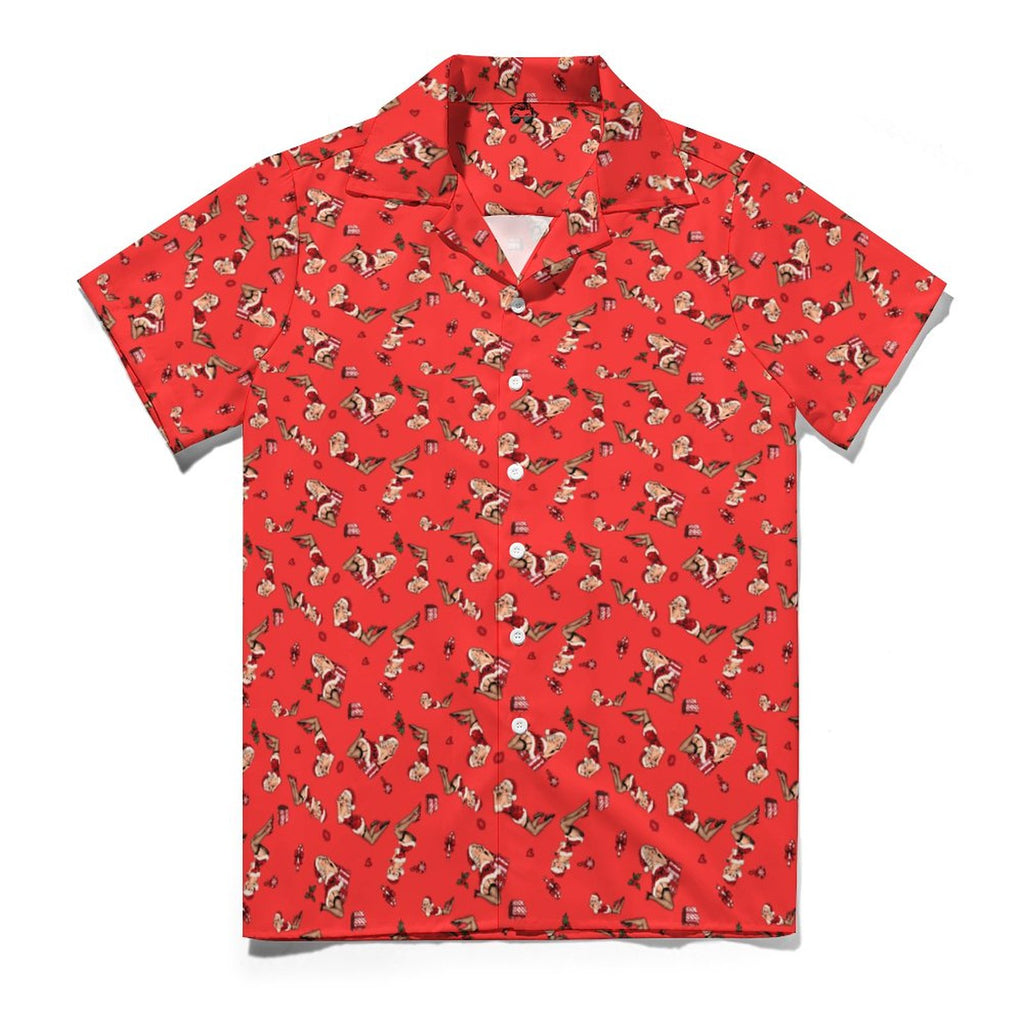 Mrs. Claus Pin Up Christmas Short Sleeve Cuban Collar Shirt(All-Over Printing)