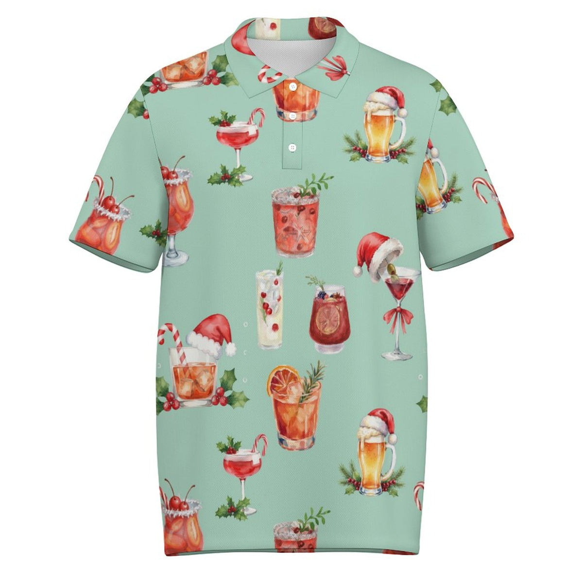 Christmas Cocktails Men's Quick Dry POLO Shirt(All-Over Printing)