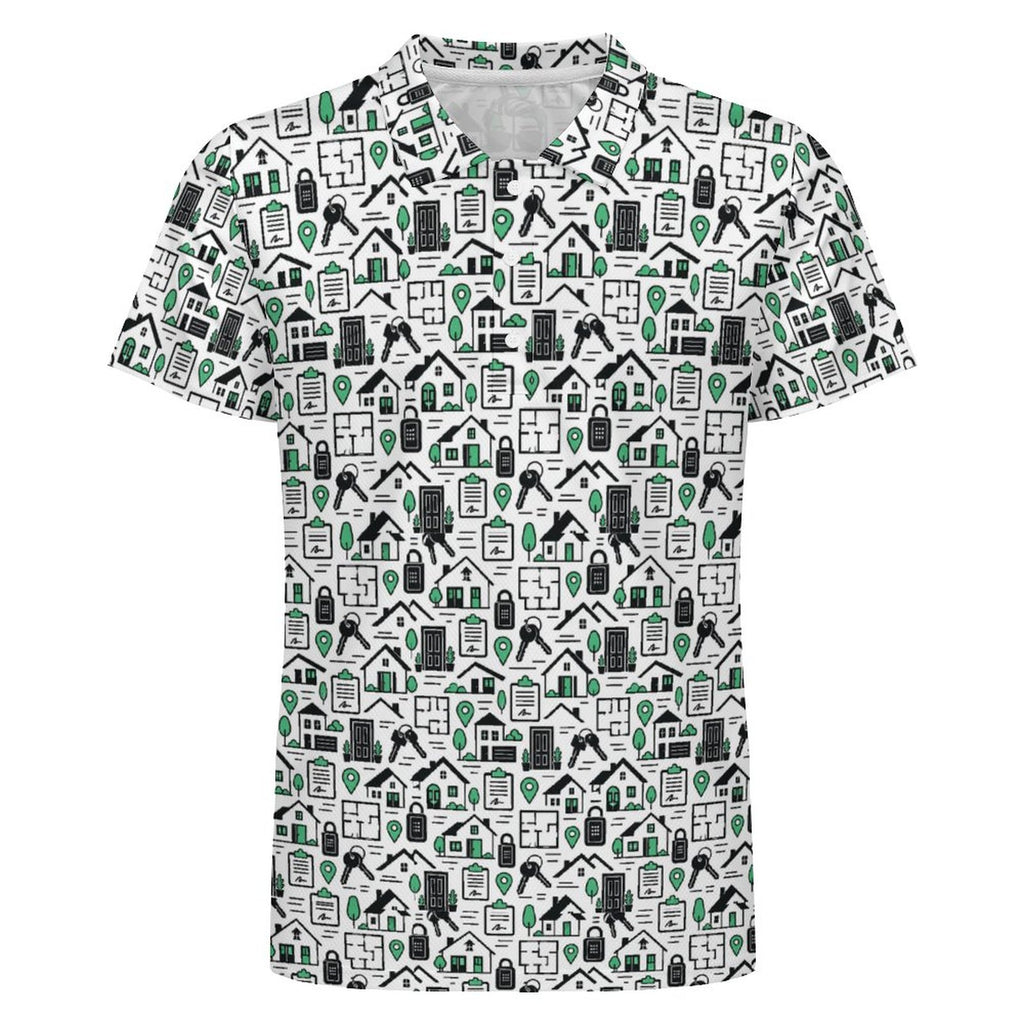 Men's Realtor POLO Shirt(All-Over Printing) Stand out at showings, open houses and closings in this iconic golf polo featuring a bold real estate pattern.