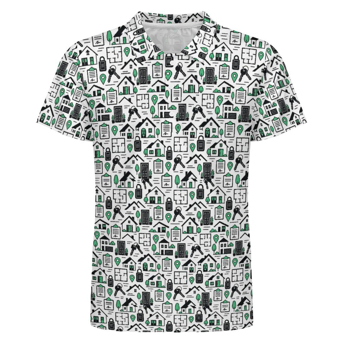 Men's Realtor POLO Shirt(All-Over Printing) Stand out at showings, open houses and closings in this iconic golf polo featuring a bold real estate pattern.