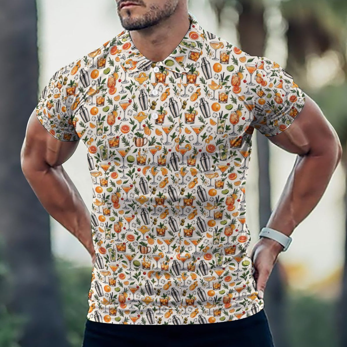 Men's Fall Cocktails POLO Shirt(All-Over Printing)