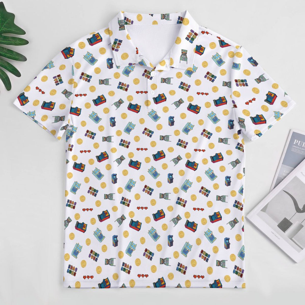 Pinball Arcade Polo Shirts with All-Over printing Design Straight