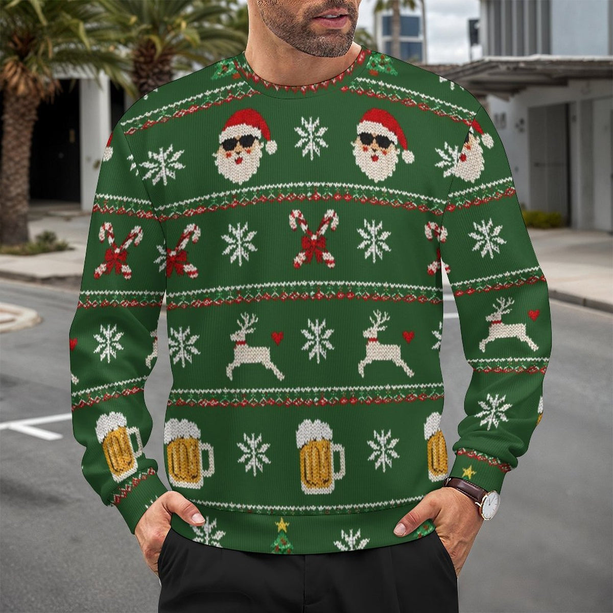 Ugly Christmas Sweater Beers Oversized Pullover Sweater(All-Over Printing)