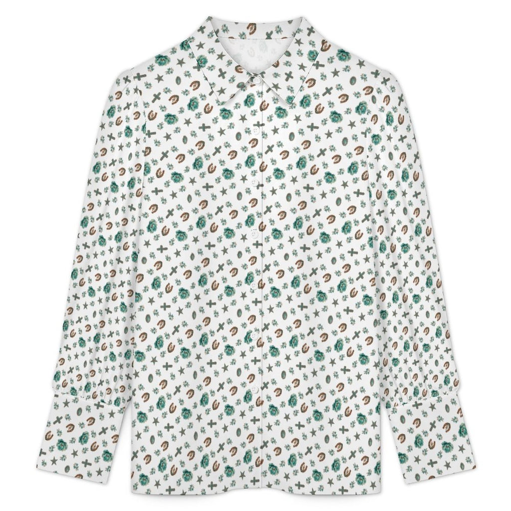 Women's Western Motif Satin Lantern Sleeve Long Sleeve Blouse(All-Over Printing)