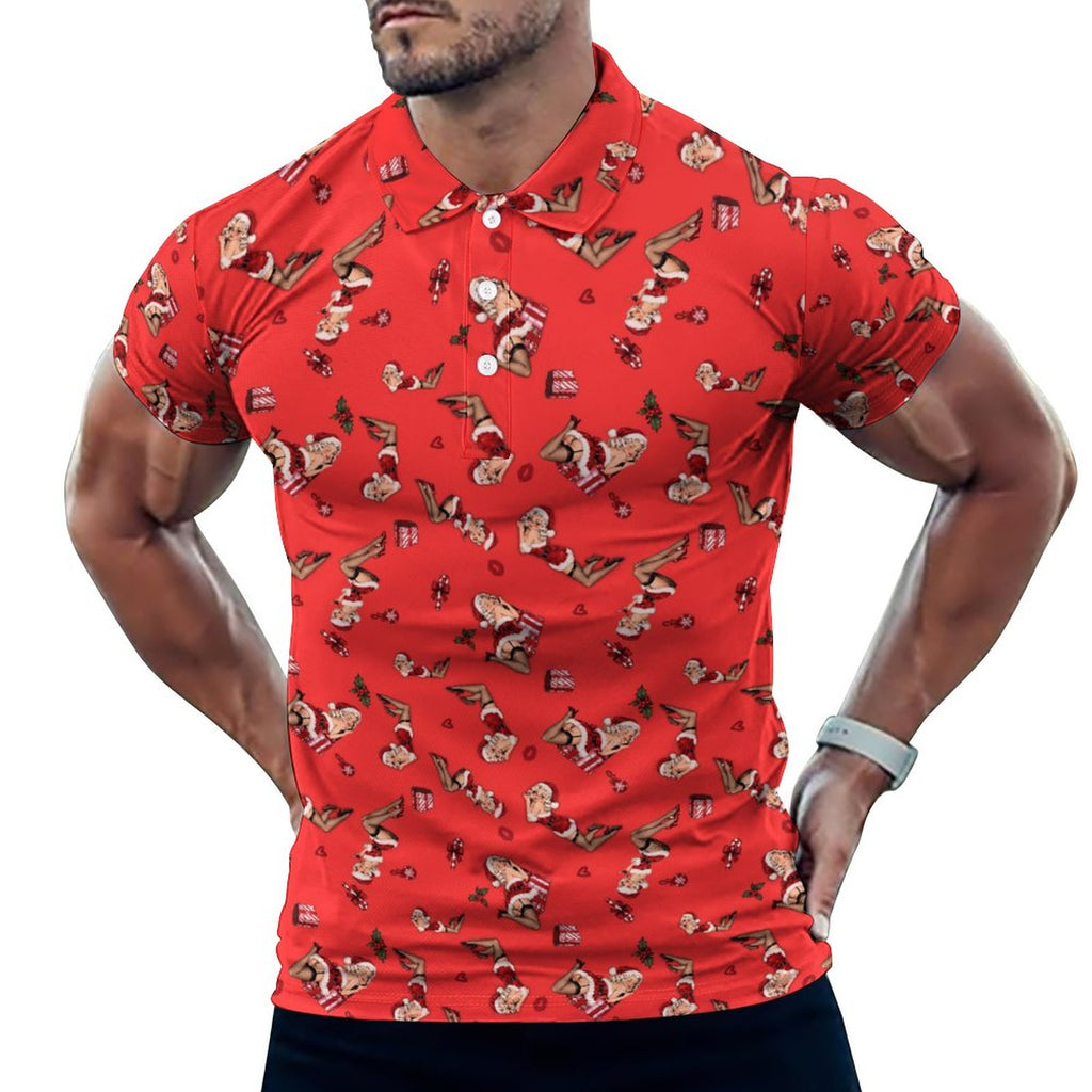 Christmas Shirt Mrs. Claus Pinup Naught  Polo Shirts with All-Over printing Design Straight