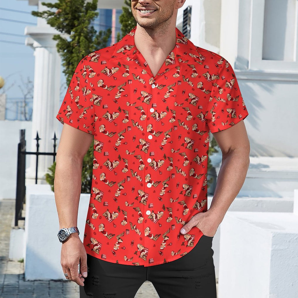 Mrs. Claus Pin Up Christmas Short Sleeve Cuban Collar Shirt(All-Over Printing)