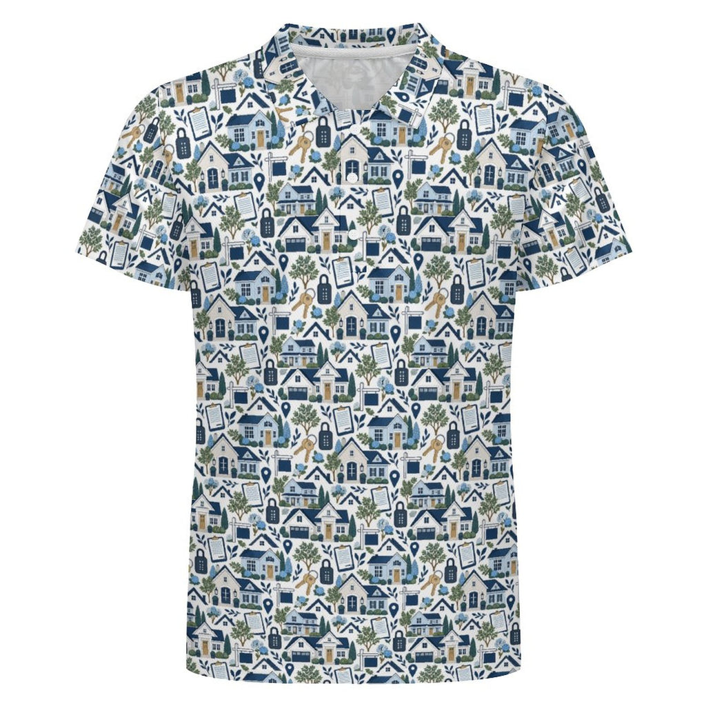 Men's Realtor  POLO Shirt Stand out at showings, open houses and closings in this iconic golf polo featuring a bold real estate pattern.