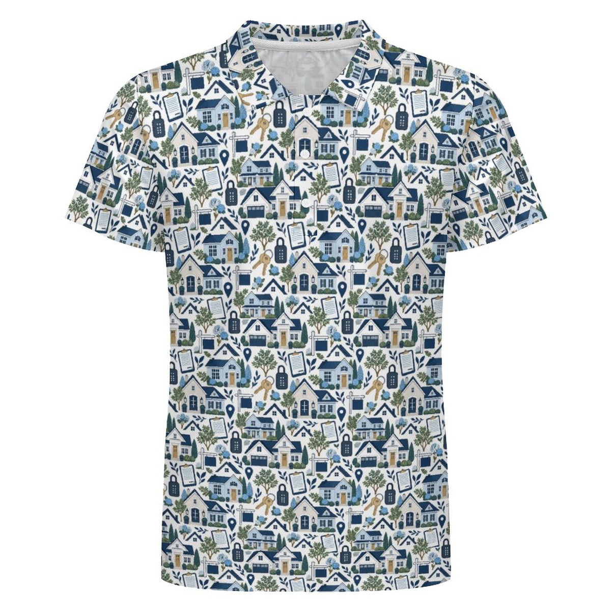 Men's Realtor  POLO Shirt Stand out at showings, open houses and closings in this iconic golf polo featuring a bold real estate pattern.