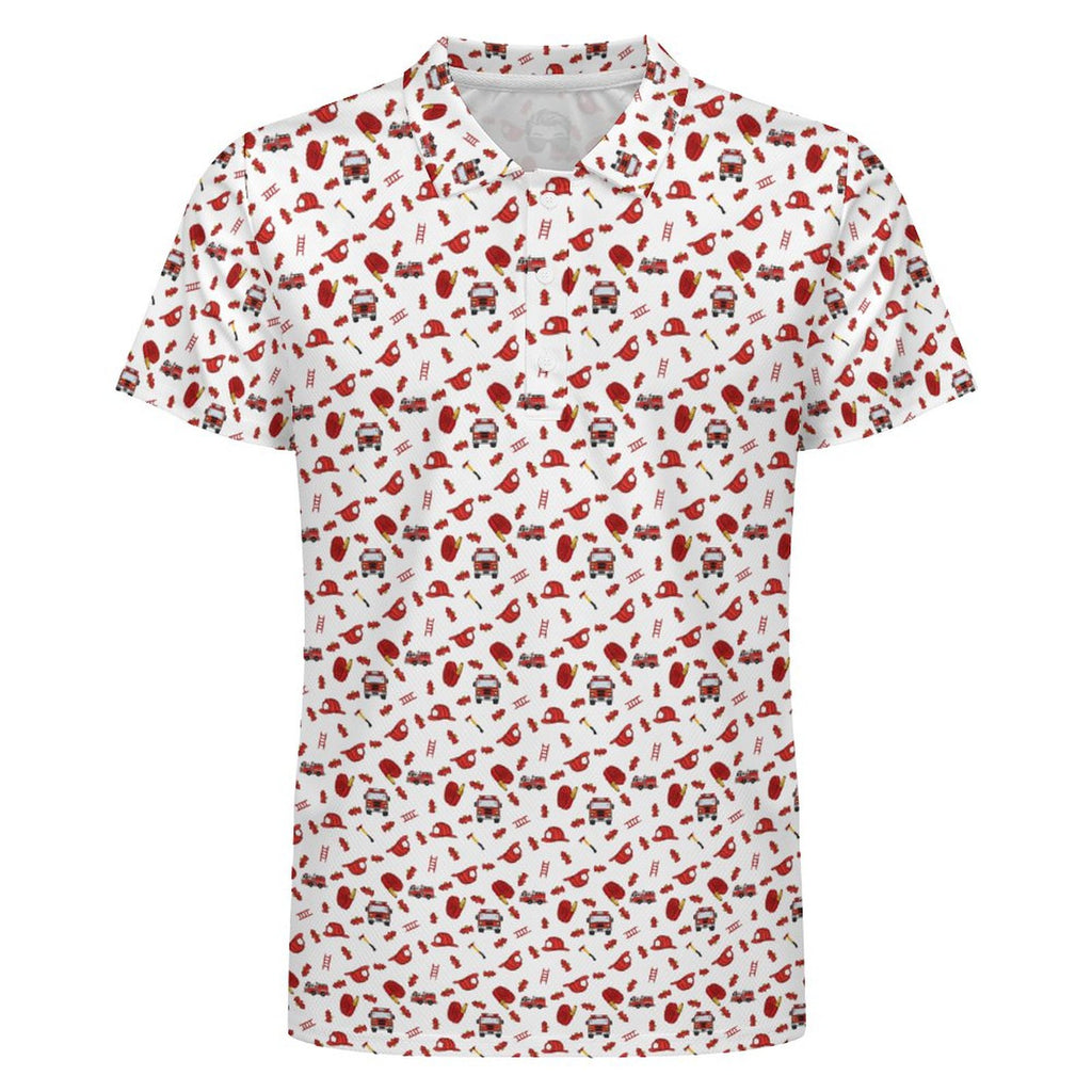 Men's Fireman POLO Shirt  Red White(All-Over Printing)