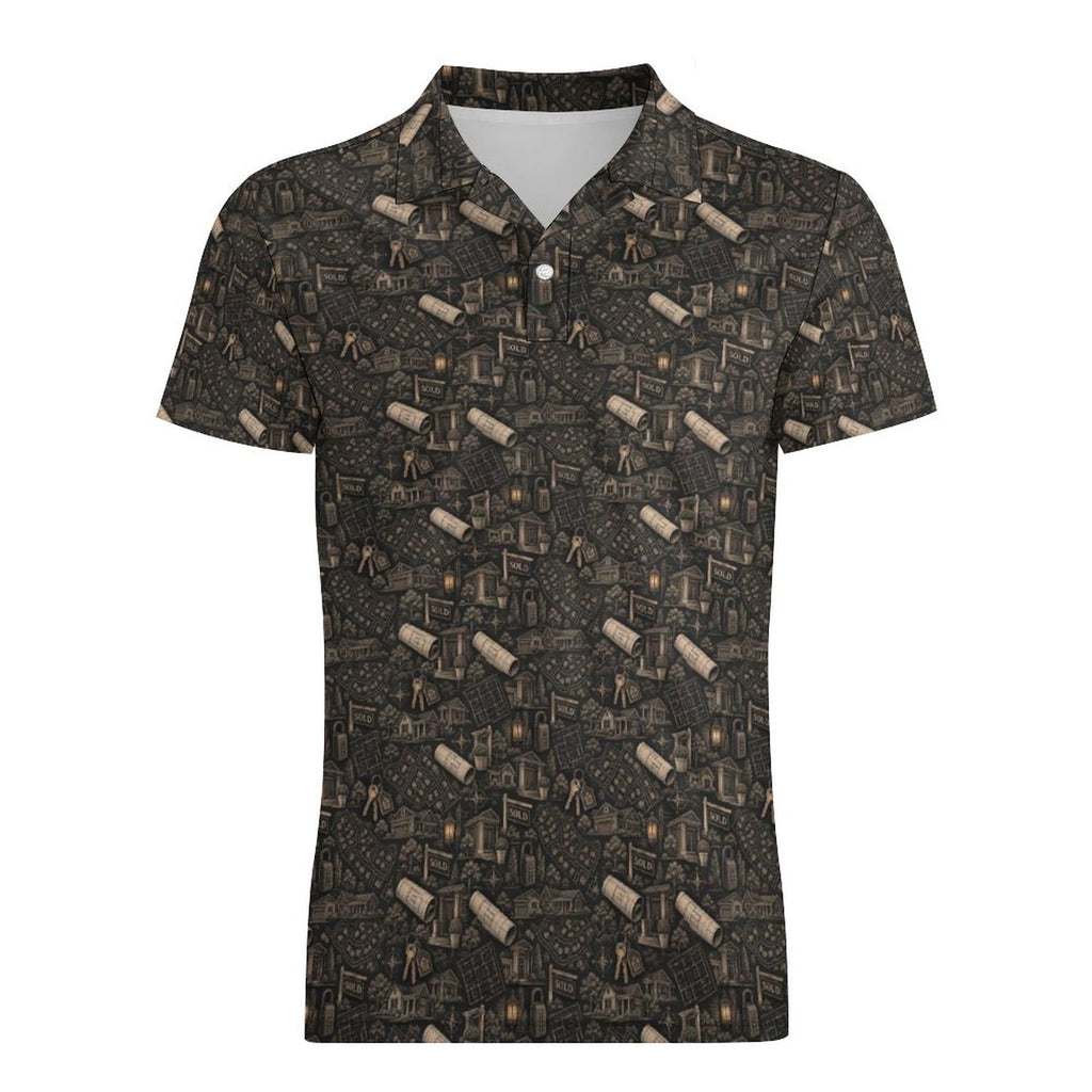 Men's Realtor Polo Shirt UPF50+ 180gsm Cooling Polyester Men's POLO T-shirt(All-Over Printing) Stand out at showings, open houses and closings in this iconic golf polo featuring a bold real estate pat
