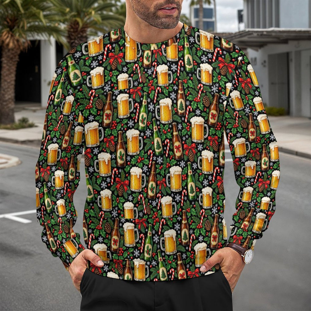 Christmas Sweater Festive Beer Oversized Thick Pullover Sweater(All-Over Printing)