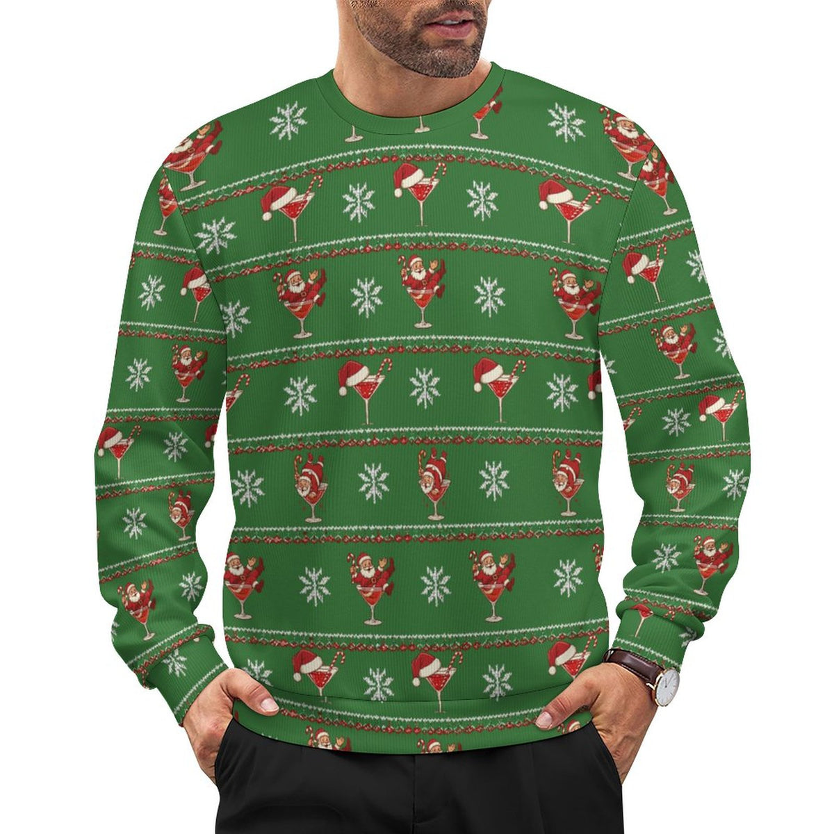 Ugly Christmas Sweater Tipsy Santa Oversized Thick Pullover Sweater(All-Over Printing)