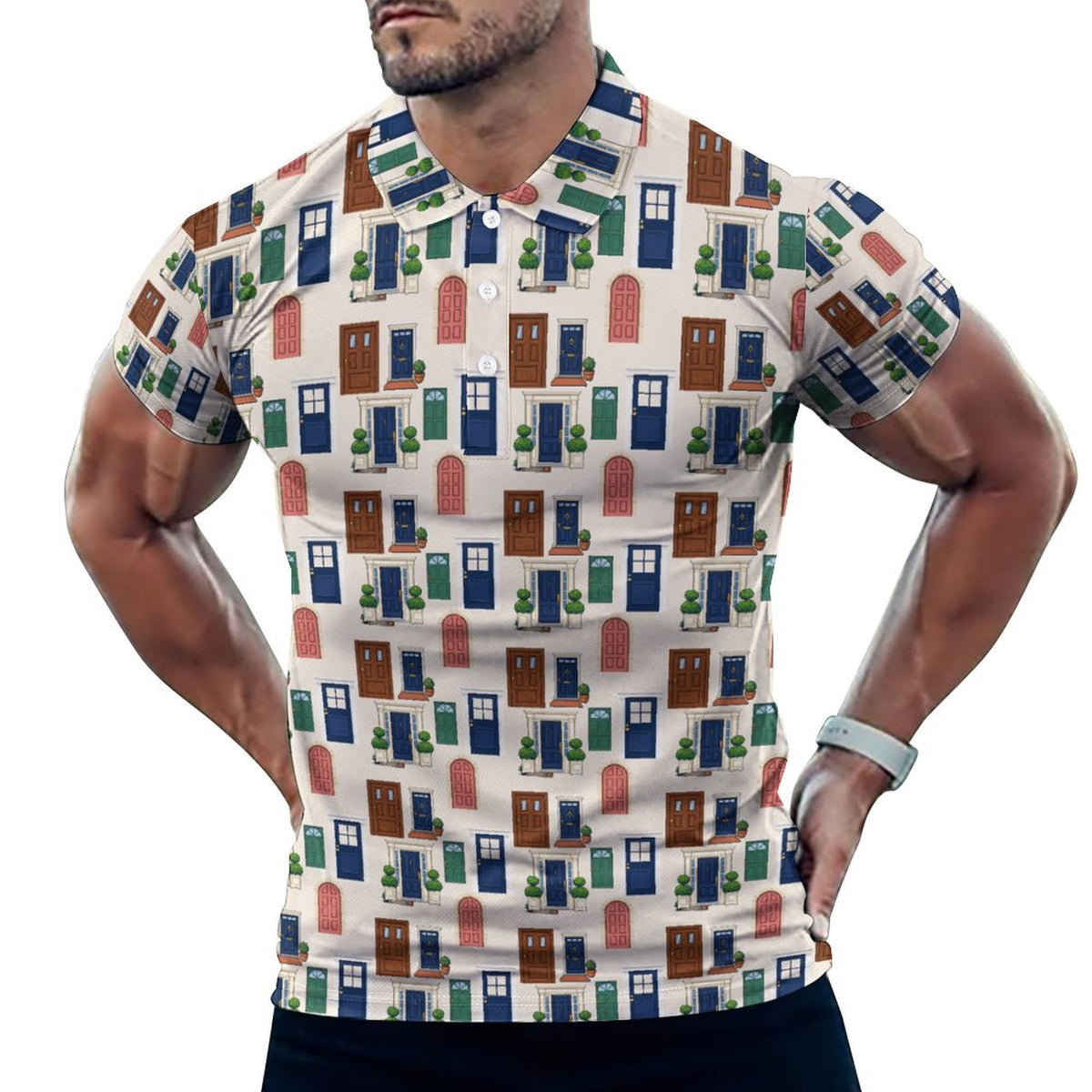 Realtor Shirt  Doors Polo Stand out at showings, open houses and closings in this iconic golf polo featuring a bold real estate pattern.