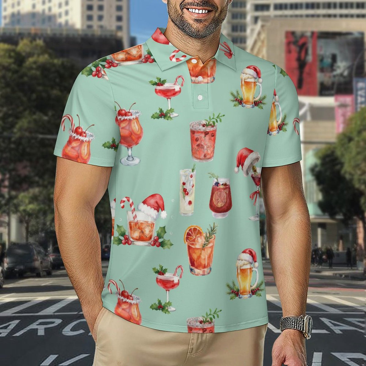 Christmas Cocktails Men's Quick Dry POLO Shirt(All-Over Printing)