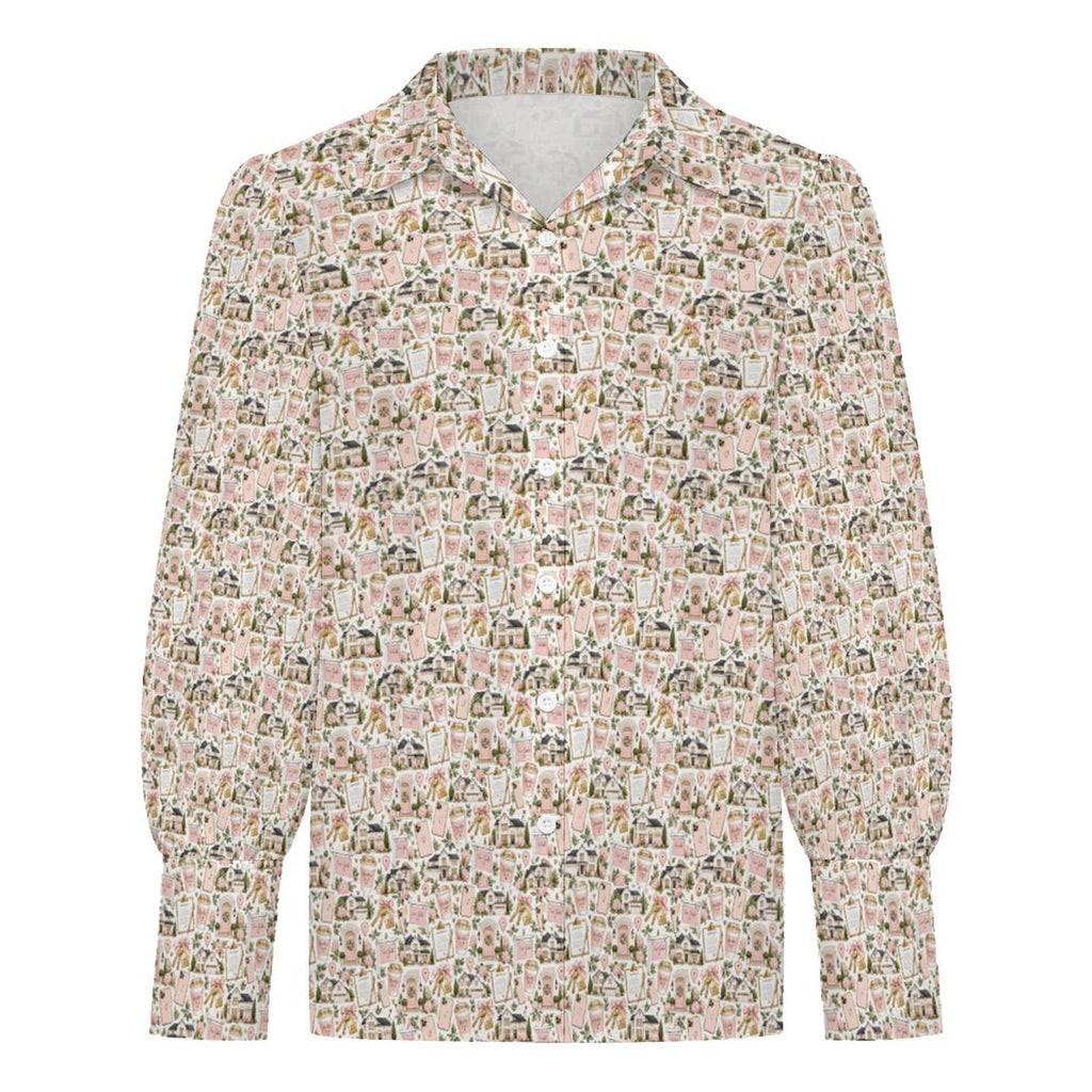 Women's Realtor  Satin Lantern Sleeve Long Sleeve Blouse Stand out at showings, open houses and closings in this iconic golf polo featuring a bold real estate pattern.