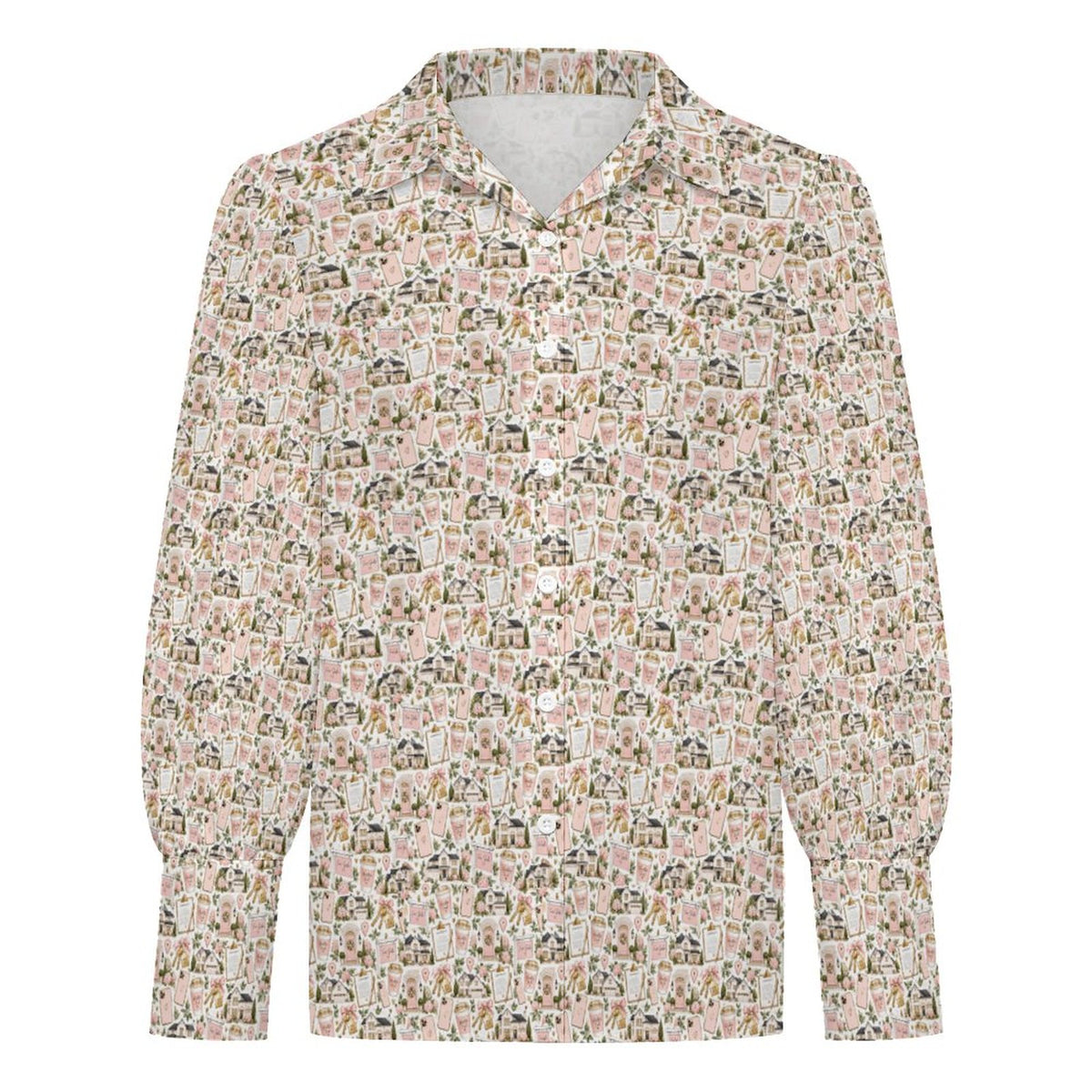 Women's Realtor  Satin Lantern Sleeve Long Sleeve Blouse Stand out at showings, open houses and closings in this iconic golf polo featuring a bold real estate pattern.