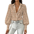 Women's Elegant Western Blouse  Satin Lantern Sleeve Long Sleeve Blouse(All-Over Printing)