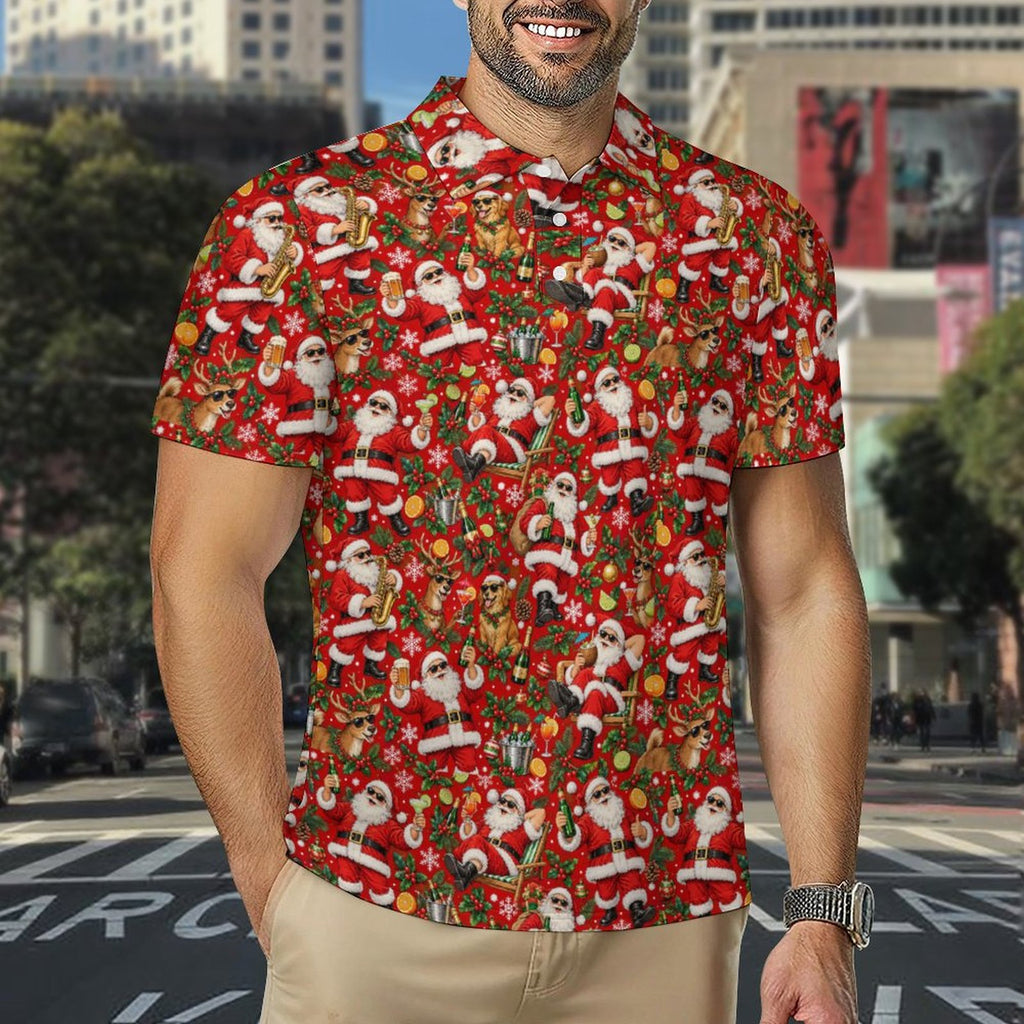 Santa and Golden Retrievers Men's Quick Dry POLO Shirt(All-Over Printing)