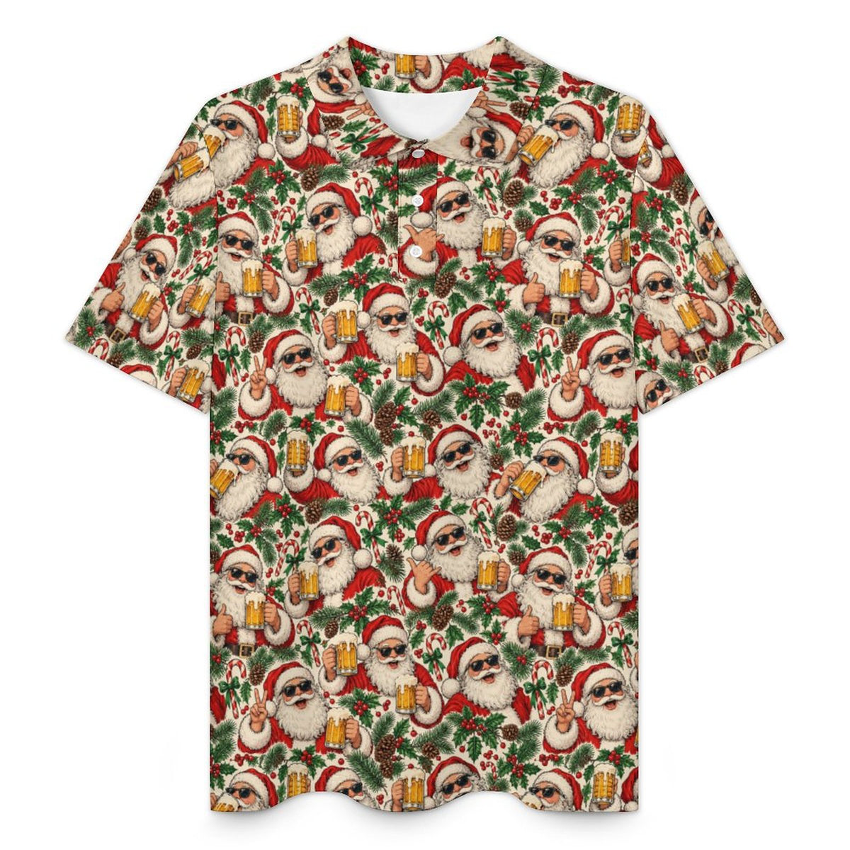 Men's Christmas Polo Santa drinking beer Quick Dry POLO Shirt(All-Over Printing)