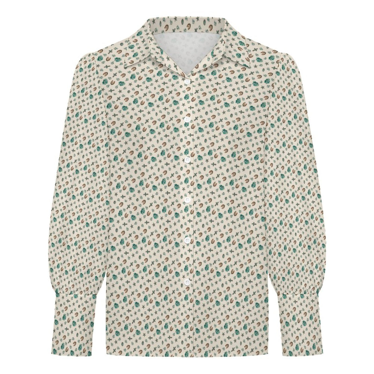 Women's Chic Western Satin Lantern Sleeve Long Sleeve Blouse(All-Over Printing)
