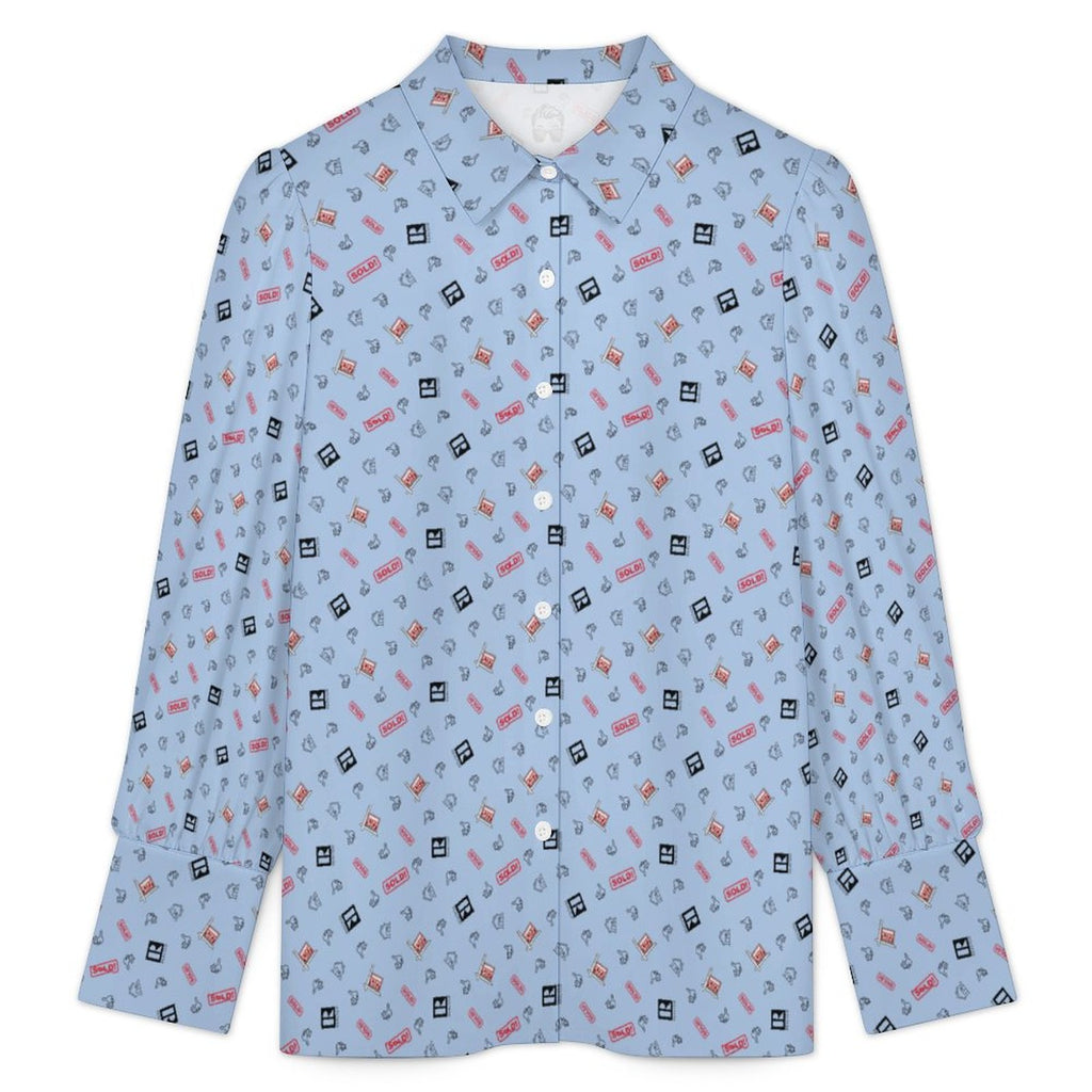 Women's REALTOR Satin Lantern Sleeve Realtor  Long Sleeve Blouse(All-Over Printing)