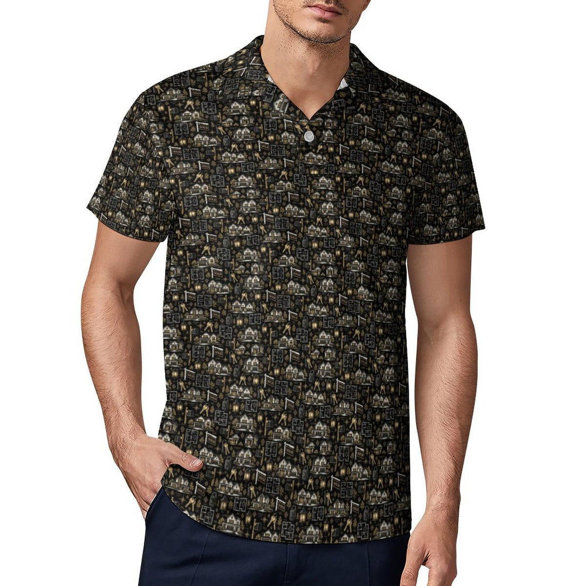 Men's Realtor Shirt UPF50+ 180gsm Cooling Polyester Men's POLO T-shirt Stand out at showings, open houses and closings in this iconic golf polo featuring a bold real estate pattern.