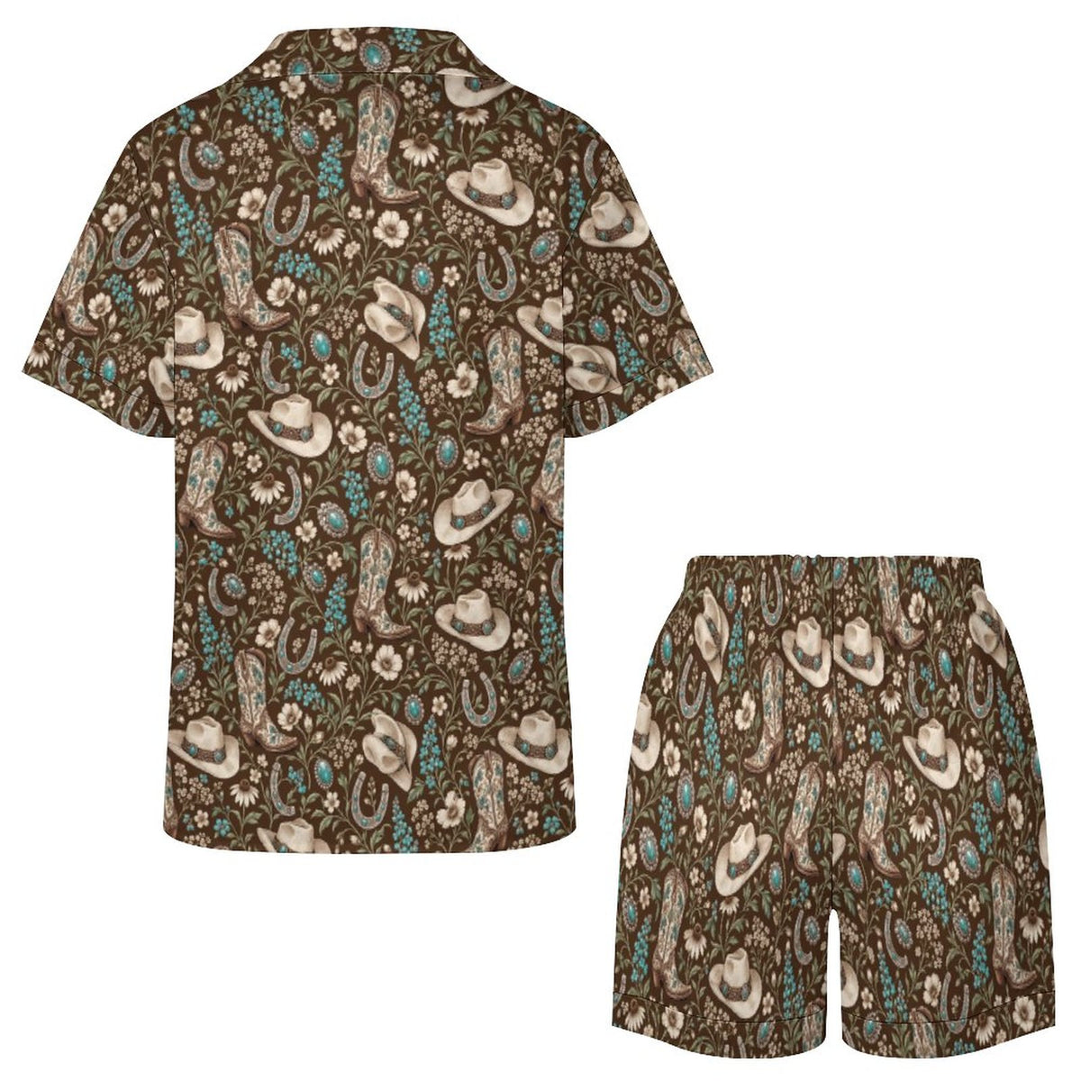 Women's Western Satin Cuban Collar Pajama Set(All-Over Printing)