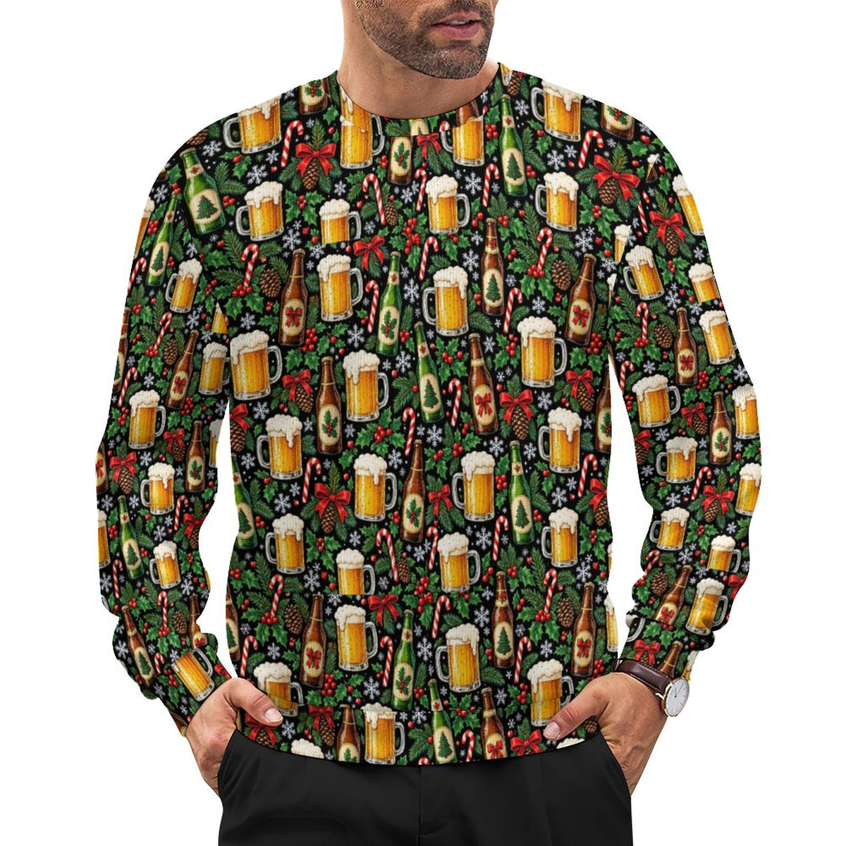 Christmas Sweater Festive Beer Oversized Thick Pullover Sweater(All-Over Printing)