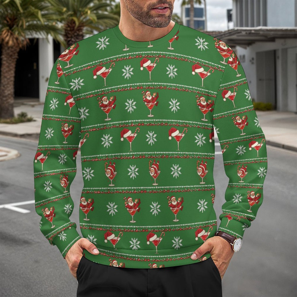 Ugly Christmas Sweater Tipsy Santa Oversized Thick Pullover Sweater(All-Over Printing)