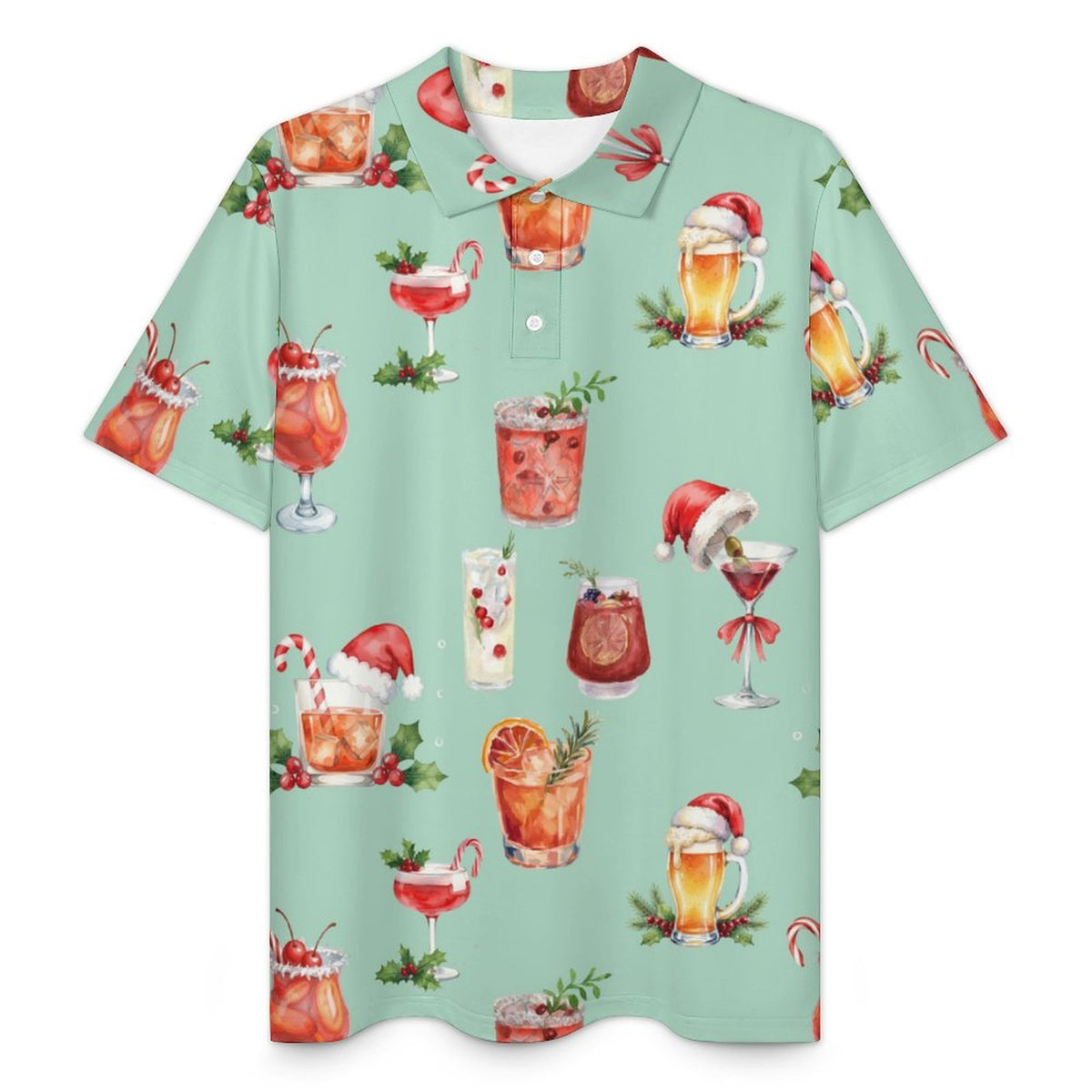 Christmas Cocktails Men's Quick Dry POLO Shirt(All-Over Printing)