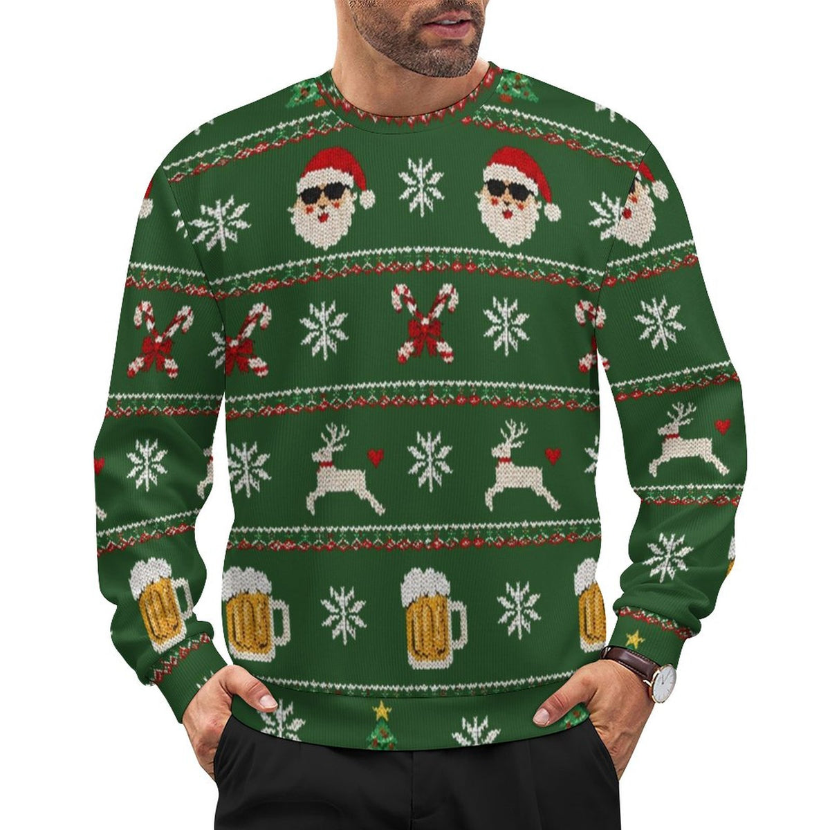 Ugly Christmas Sweater Beers Oversized Pullover Sweater(All-Over Printing)