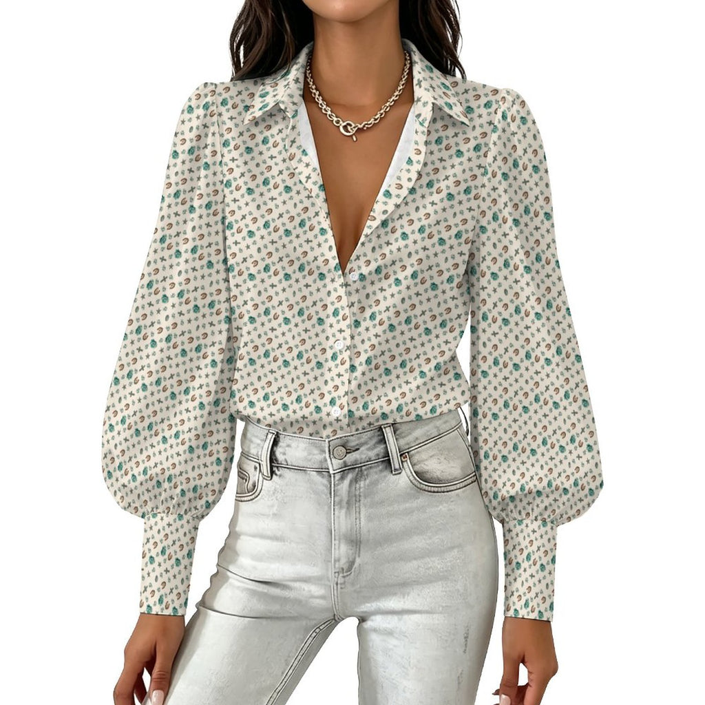 Women's Chic Western Satin Lantern Sleeve Long Sleeve Blouse(All-Over Printing)