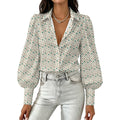 Women's Chic Western Satin Lantern Sleeve Long Sleeve Blouse(All-Over Printing)