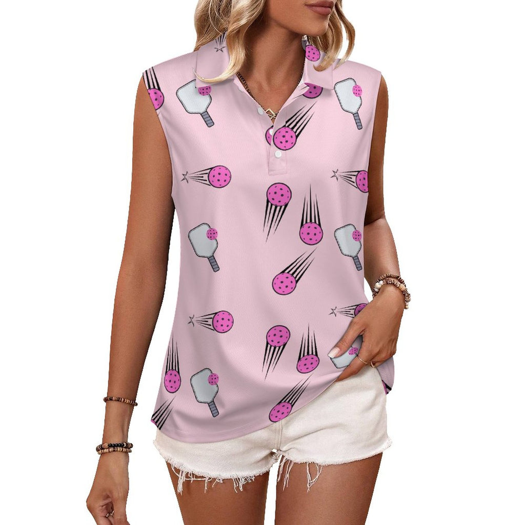 Women's Pink Pickleball POLO Tank Top(All-Over Printing)