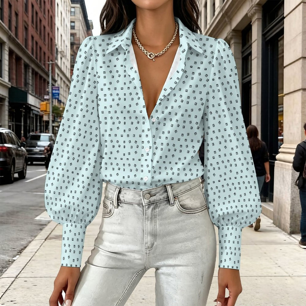 Women's Satin Lantern Sleeve Realtor Long Sleeve Blouse Stand out at showings, open houses and closings in this men’s Realtor silk blouse featuring a bold real estate pattern.