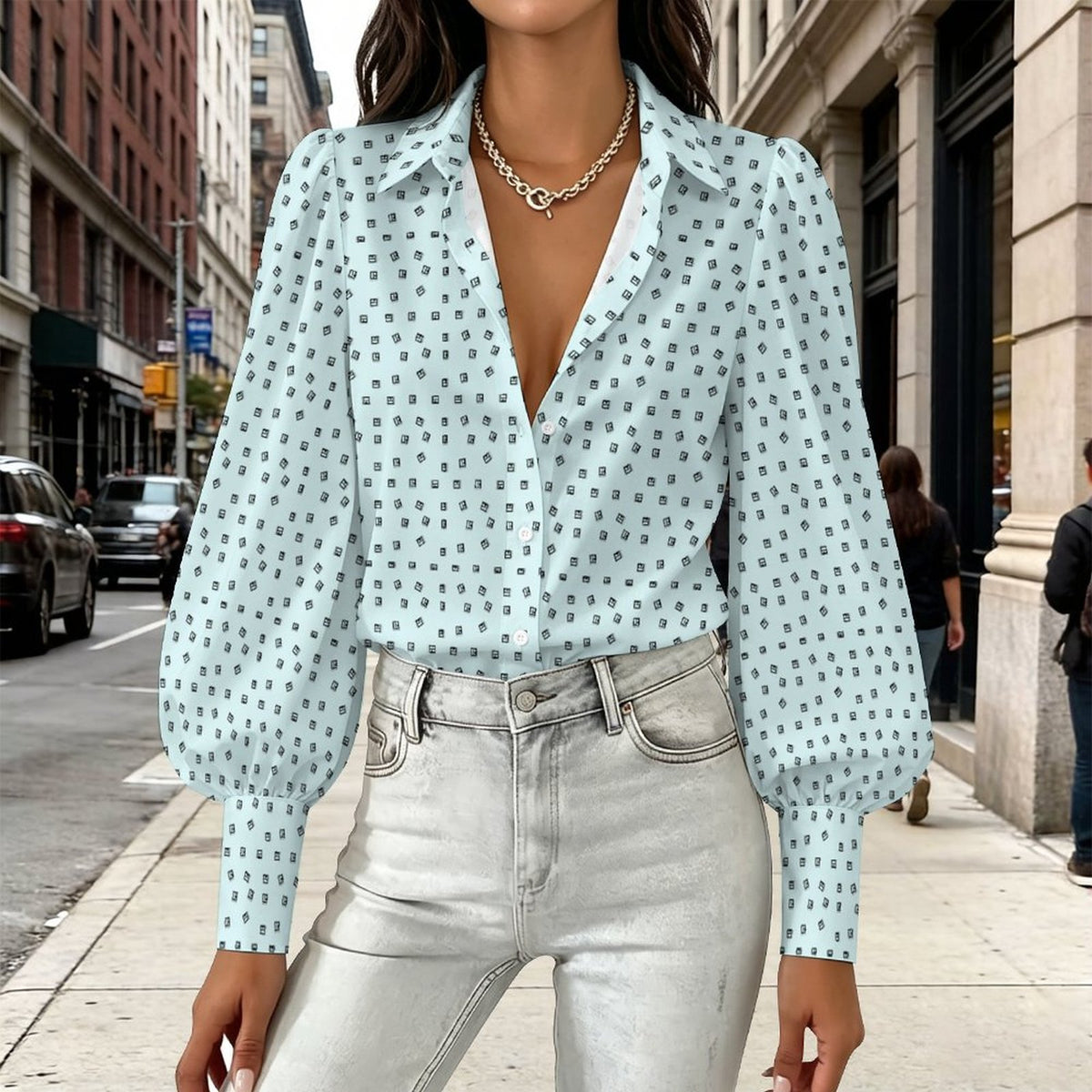 Women's Satin Lantern Sleeve Realtor Long Sleeve Blouse Stand out at showings, open houses and closings in this men’s Realtor silk blouse featuring a bold real estate pattern.