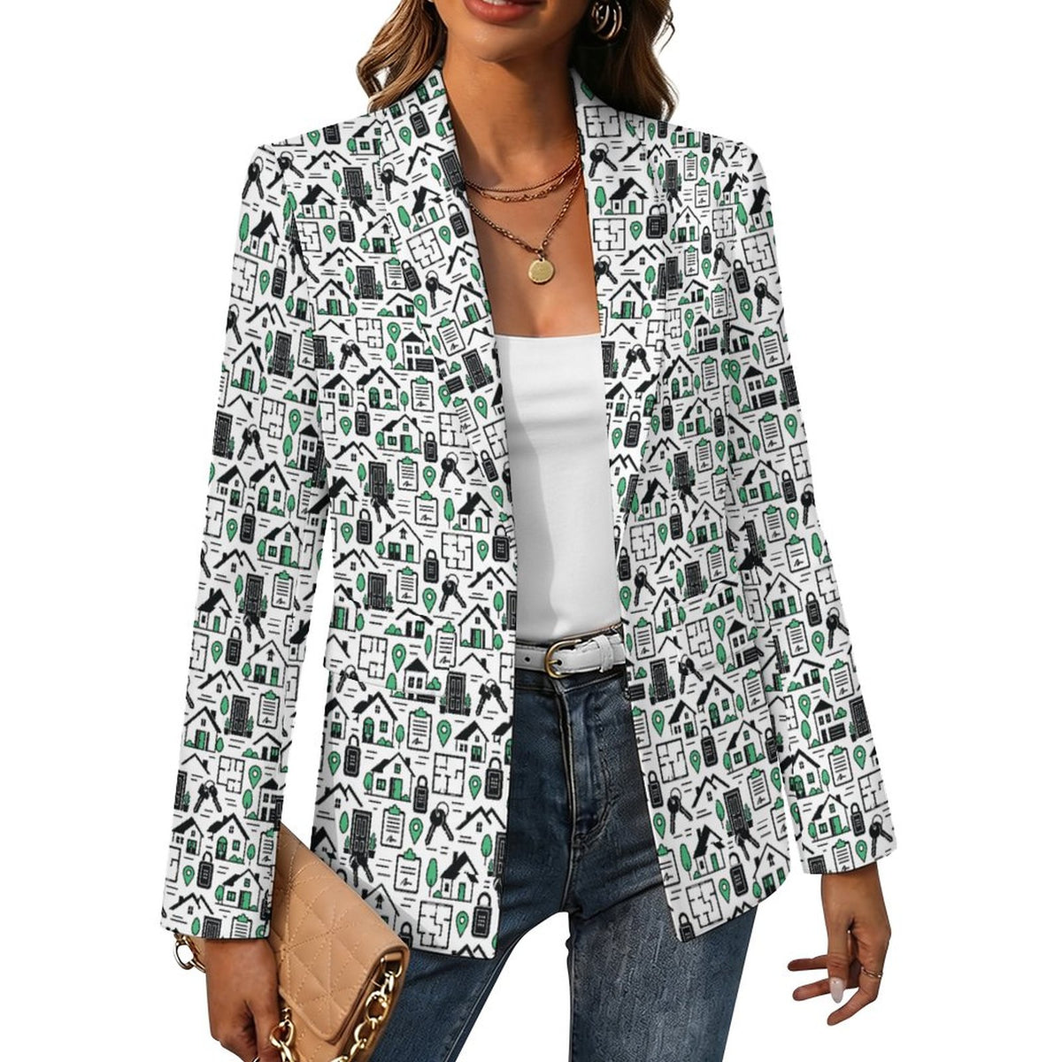 Women's Realtor Lapel Blazer Stand out at showings, open houses and closings in this iconic golf polo featuring a bold real estate pattern.