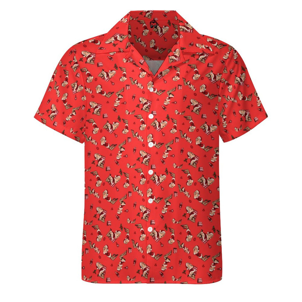 Mrs. Claus Pin Up Christmas Short Sleeve Cuban Collar Shirt(All-Over Printing)